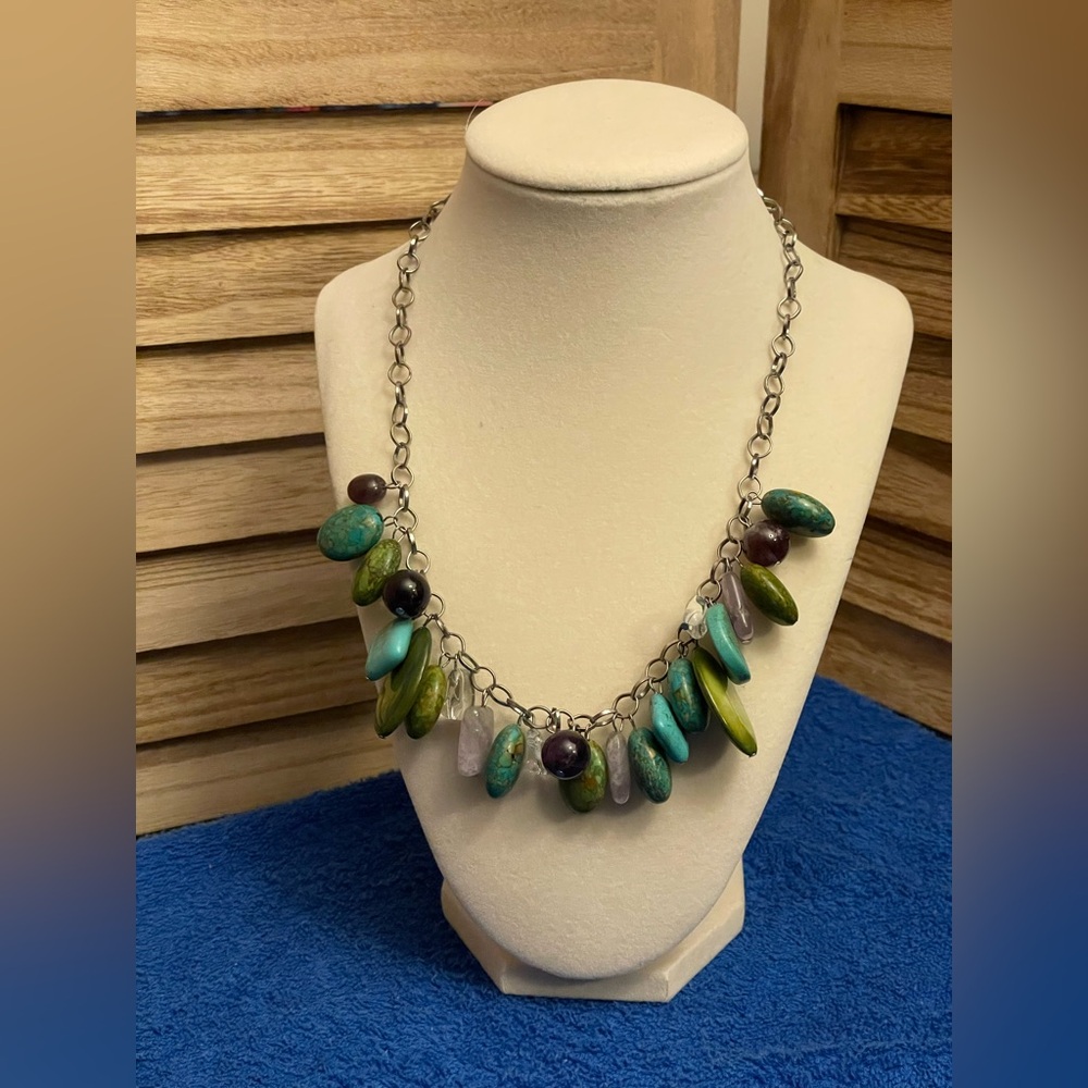 Green Blue Purple Beaded Necklace